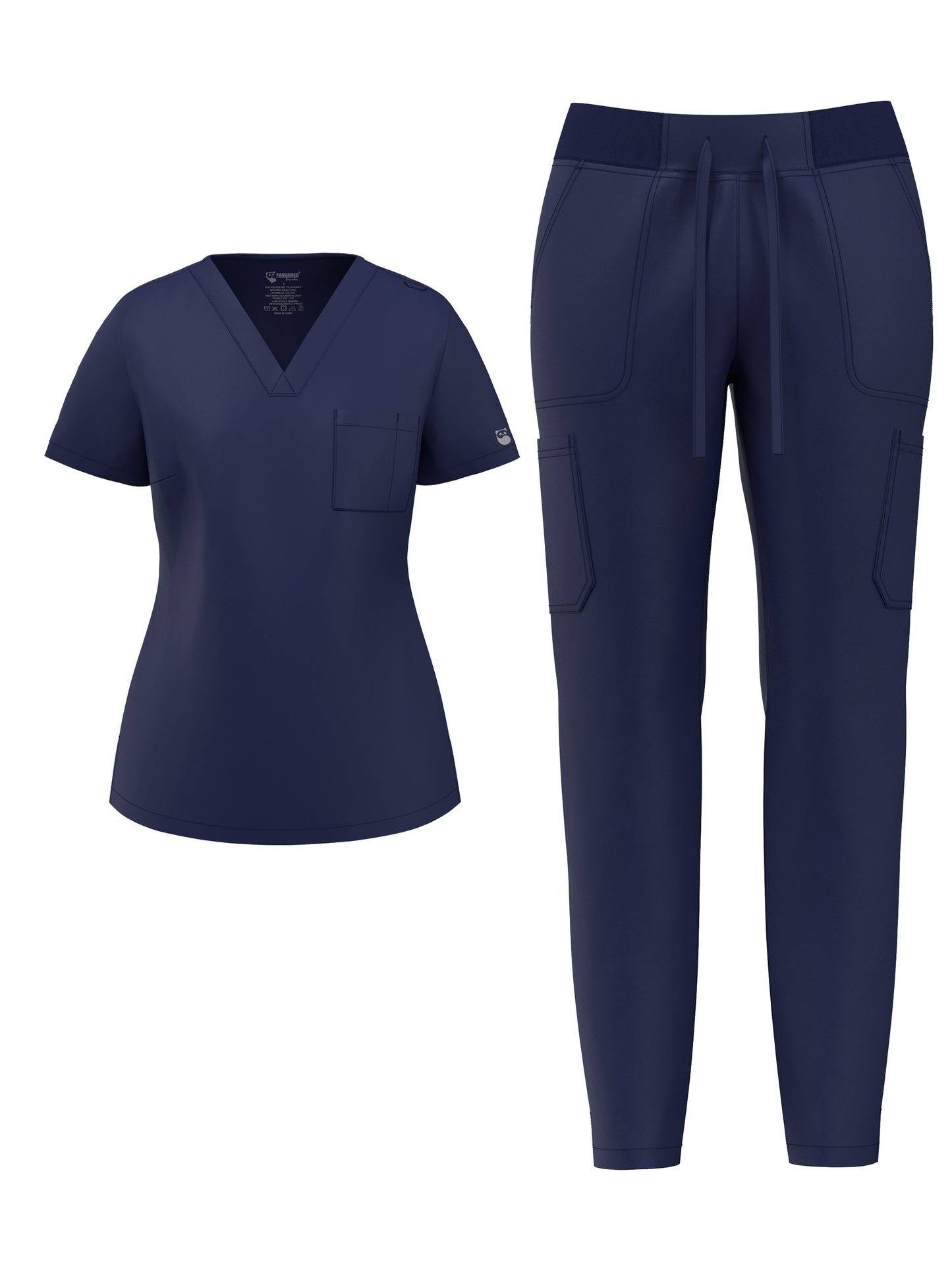 Women's Scrub Pants Set, Elastic Breathable Polyester Spandex Blend, V-Neck Short Sleeve with Pocket, Solid Color, for Work