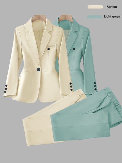 Elegant Women's Suit Set, Fashionable Business Style Solid Color Professional Blazer and Trousers 4pcs Set