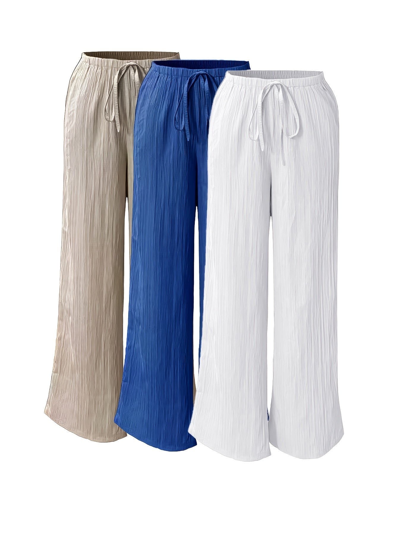 Women's 3pcs Elegant Casual Wide-leg Trousers, Straight Leg Design, Suitable for All Seasons, Adult Fit, All-season Trousers, Loose Fit, Comfortable and Flattering.