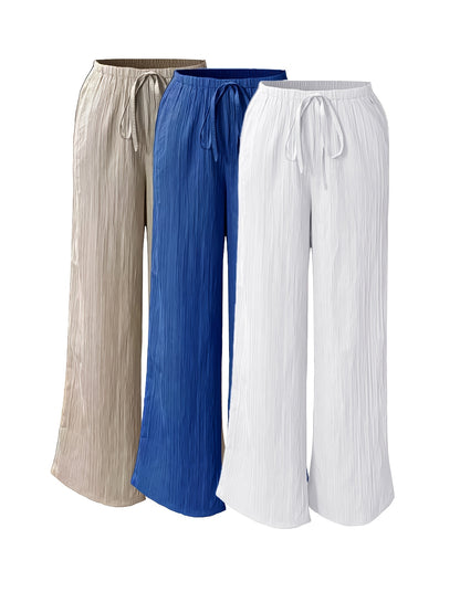 Women's 3pcs Elegant Casual Wide-leg Trousers, Straight Leg Design, Suitable for All Seasons, Adult Fit, All-season Trousers, Loose Fit, Comfortable and Flattering.