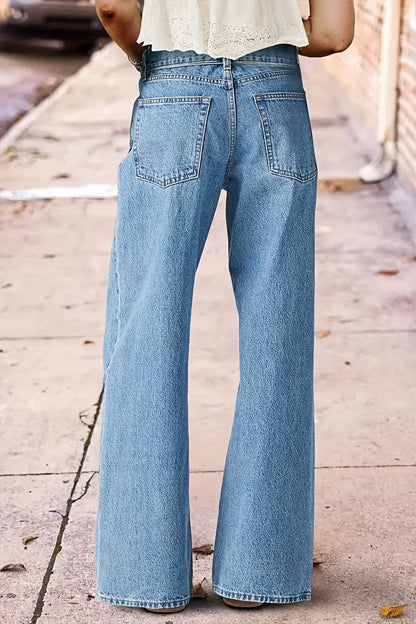 Women's High-Waisted Washed Embroidered Jeans - Straight Leg Pants with Beltless Design, Stretch & Machine Washable for All-Season Wear (Casual & Dressy)