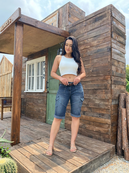 Cargo Casual Women Five Points You Jeans, Heavy Washing, Splicing Design Point, Elastic Fabric Comfortable And Hip Lifting, Women's Summer Leisure Jeans