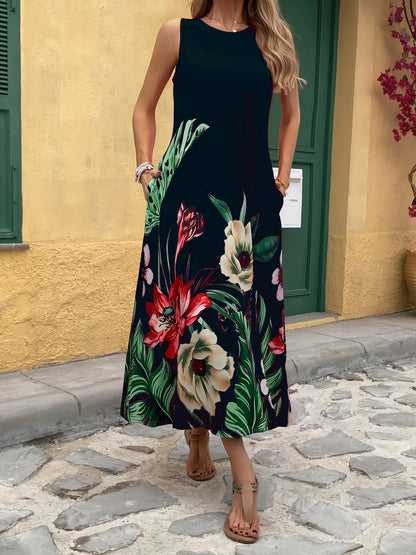 Women's New Digital Printing Holiday Leisure Elegant Business Commuter Evening Dresses Holiday Gift Pocket Suspender Dress
