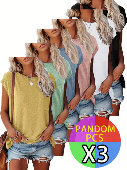 3pcs Women's Fashion Casual Tops Summer Women's Clothing Spring Autumn T-shirt Business Casual 2025, Suitable for All Seasons