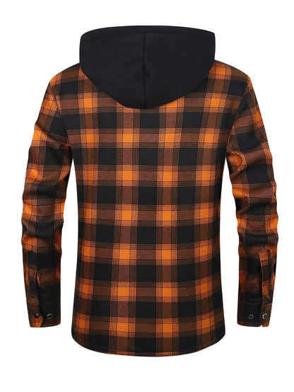 Men'S Heavy-Duty Flannel Jacket - Thermal Insulated Hooded Coat with Front Pockets, Blue Black Plaid Work Jacket for Logging, Winter Outdoor Jobs, Construction - Cold Weather Outerwear by ESEA, Winter Coats