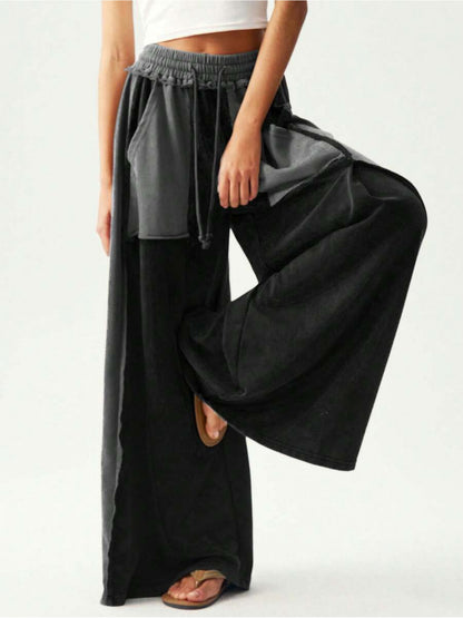 BOHO Women'S Casual Patchwork Multicolor Loose Wide-Leg Washed Pants