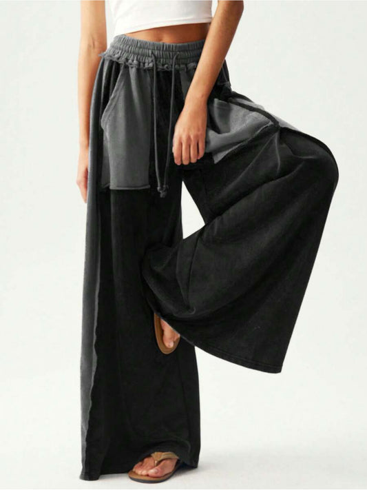 BOHO Women'S Casual Patchwork Multicolor Loose Wide-Leg Washed Pants