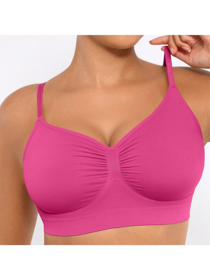 Plus Breathable High-Stretch Sports Bra with Pads - Wireless Mesh Women's Seamless Yoga & Running Top - Solid Color Activewear