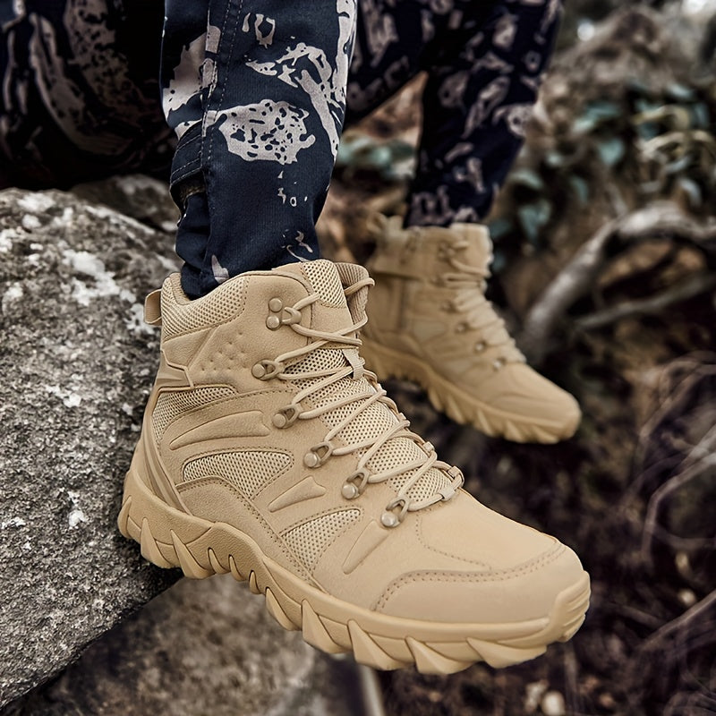 [Hiking Camping Boots] Men's High Top Outdoor Boots with Padded Collar Support And Non-Slip Sole, Suitable for Hiking, Camping, Winter, Spring, And Autumn Hiking. Rugged Boot Design Camping Shoes | Adjustable Lace Closure, Hiking Boots