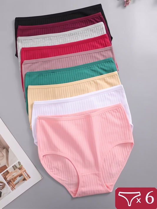6pcs Ribbed Underwear for Women, Soft And Breathable High-waisted Triangle Pants, Random 6pcs In Multiple Colors