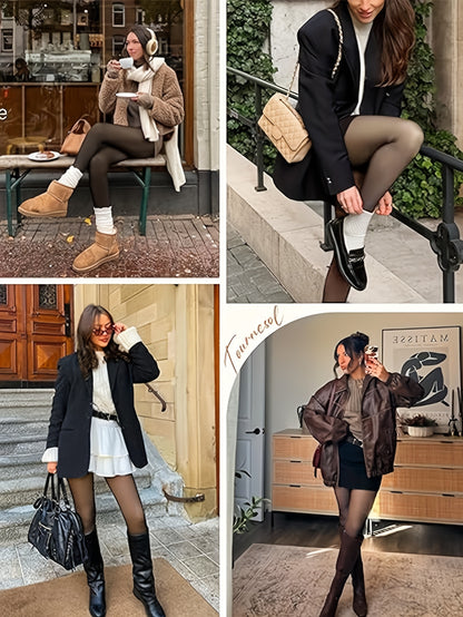 Plus Size - 1 Pairs Women'S Plus Stylish Tights, Plus Size Solid Warm Fleece Opaque High Waist Slim Fit Pantyhose For Fall & Winter