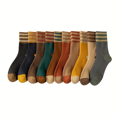 10 Colors And 10 Pairs Autumn And Winter Looped Socks for Women with Thick Fleece And Mid Tube Socks, Warm Towel Socks, Black Long Socks, Trendy Socks for Women, And Women'S Socks Ladies Socks