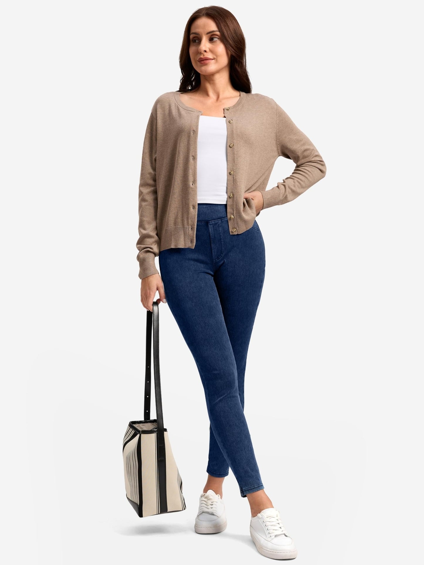 Jeggings Pull On Stretchy Jeans for Women High Waisted Skinny Jean Leggings Tummy Control Denim Pants with Pockets