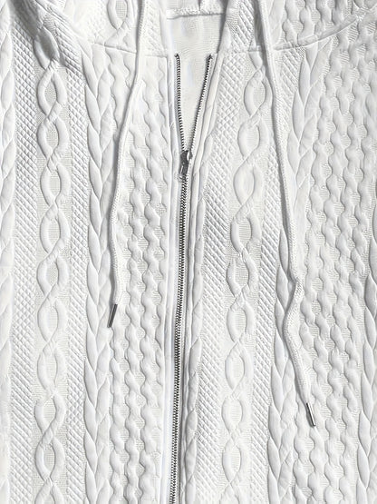 Ladies' Casual Solid Color Zipper Hooded Jacket With Pockets, Fashionable Long Sleeved Autumn And Winter Jacket, White Pilot Design, With Textured Details, Casual Hooded Shirt, Fashionable Zipper Jacket, Textured Detail Jacket