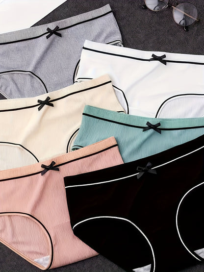 Random 12 Packs Cute Girls' Striped Triangle Panties With Bows, Comfortable And Breathable For Casual Sports, Available In Random Colors.