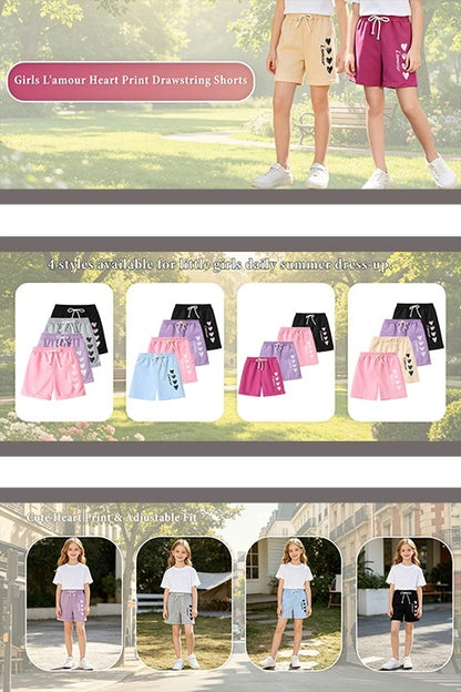 4pcs Girls' Summer Shorts with Heart Print & Bow Front - Non- Bow Tie Waistband, Machine Washable Casual Shorts Suitable for, Playdates, Casual Attire - Spring/Summer Outfits for to, Perfect for Outdoor