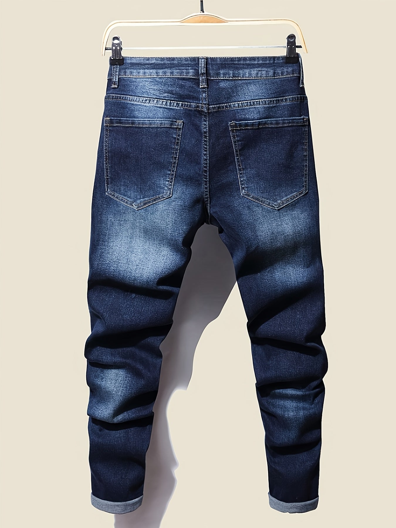 [HME] New Men's Casual Denim Pants for Autumn, Mid-waist Stretch Slim Straight Leg, Retro Washed And Brushed Design, Hand-brushed Cat Beard Pattern, Classic Five-pocket Style, Essential for Daily Casual Wear, Men's Plus-size Jeans, PLUS SIZE