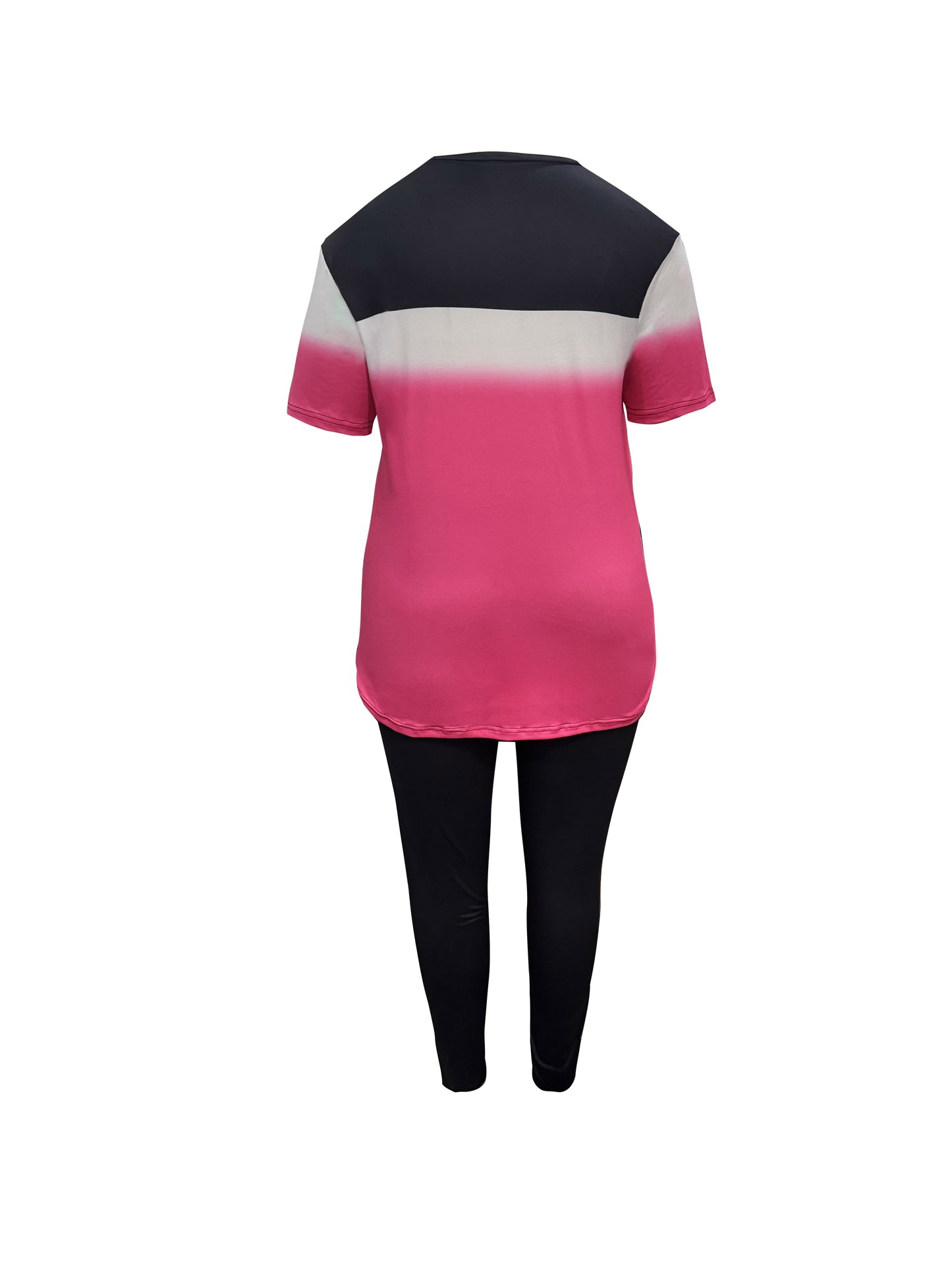 Plus Size, Women's Short-sleeve Long-pants Suit, Gradient Color with God Letter Print, Pants Have Pockets