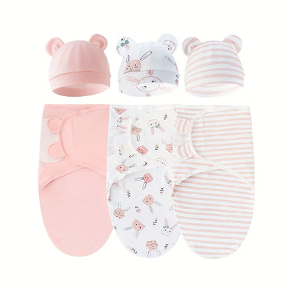 A Set of Three Newborn Blankets And Hats, Ideal for Infants Aged 0 to 3 Months. The Design Resembles The Womb'S Shape And Comes in Various Colors. an Essential Item for New Babies