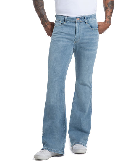 Men's Vintage 70s Retro Bell Bottom Jeans - Wide- Flare Pants with Mid-Stretch Blend, Beltless Suitable for Disco Parties, Night Out & Casual Attire, Machine Washable Mid-Rise Bottoms