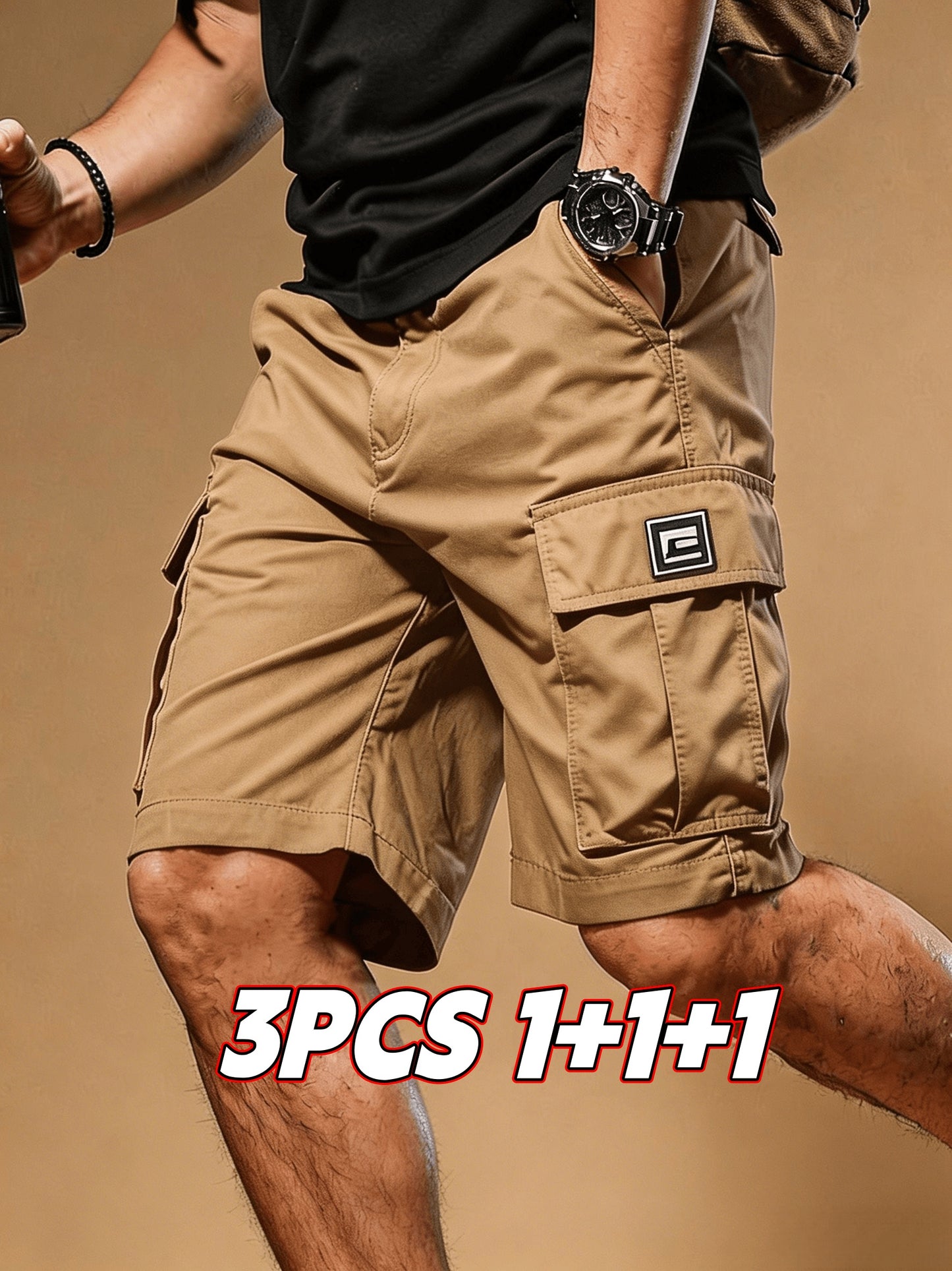 3-pc Men'S Summer Casual Sport Cargo Shorts with Drawstring And Multi-Pockets, for Outdoor Activities, Running, And Hiking, Ideal Gift for Men