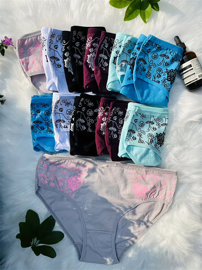 12pcs Set of Mid-Rise Pure Printed Women's Shapewear Panties, Breathable, Sexy, and Comfortable (Random Delivery)