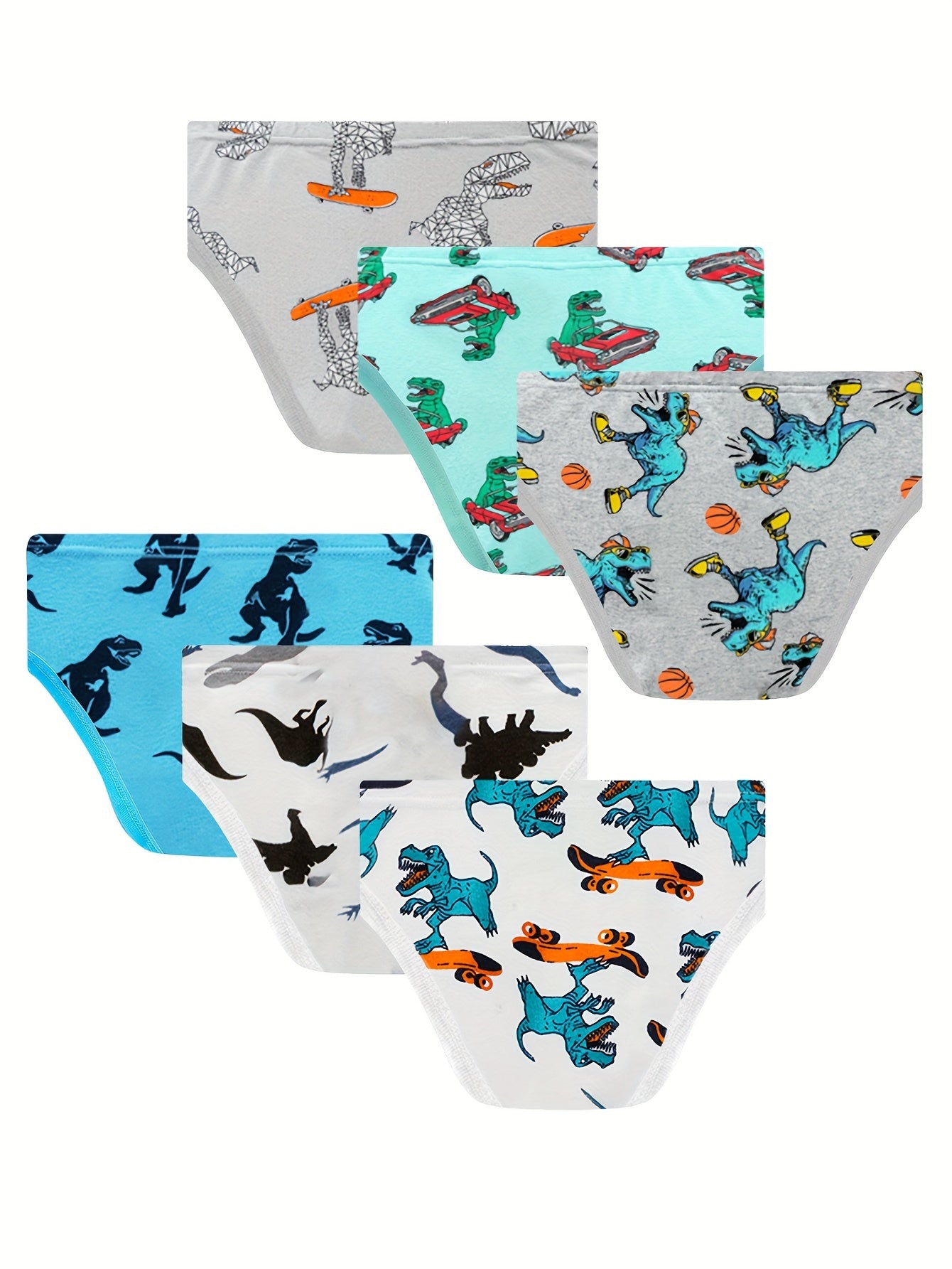 6-pack Boys' Triangle Underwear With Various Dinosaur Elements, Breathable And Comfortable Front Opening Design