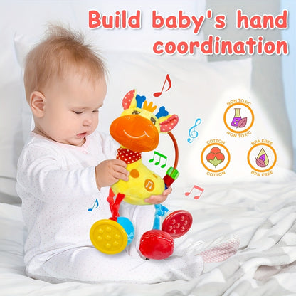Youngsters's Rattle Plush Animal Deer Toy, Sensory Toy with Wrinkled Paper, Rattle, Squeak, Suitable for Months Boys and Girls to Play Lying Down. Perfect Valentine's Day, Christmas, Birthday, Halloween Gift for Youngsters