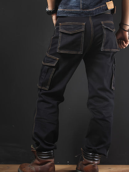 Men'S Outdoor Casual Motorcycle Workwear Multi- Denim Biker Cargo Jeans Trousers
