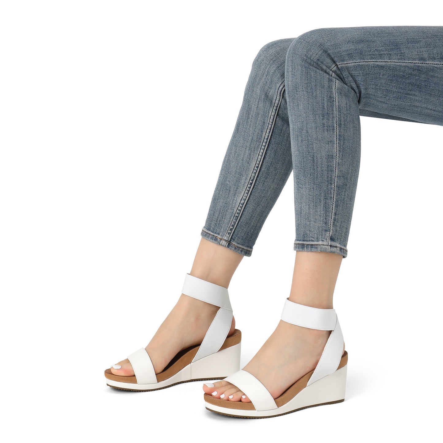 Womens Open Toe Elastic Ankle Strap Platform Wedge Sandal Summer Shoes, Stable Durable, Comfy Soft, Simple Chic, Casual, for party, dance, shopping, walk, office, beach