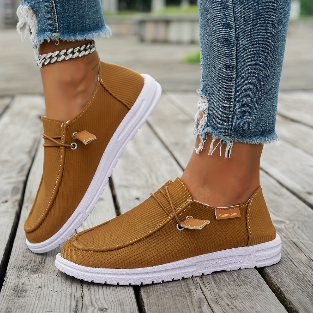 [Sneakers] Ceduoouo Women'S Casual Slide Bushing Skateboard Sneaker, Solid Color, Non-Slip Slip Mat, Four Seasons Comfortable, Fabric Upper And Inner, Breathable Insole