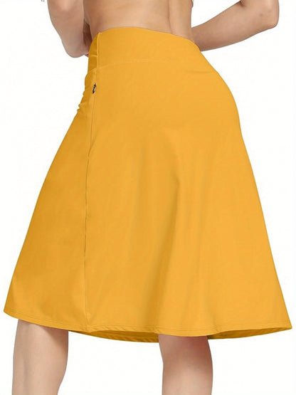 Scacto Women's Office-Ready Midi Skirt - Built-In Shorts, Hidden Drawstring, Zippered Pockets, Business Casual Faldas De Mujer Skorts for Women with Pockets Skorts for Women