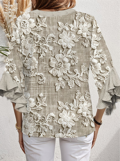 Women's Khaki Polyester Floral Printed Shirt - product view 5
