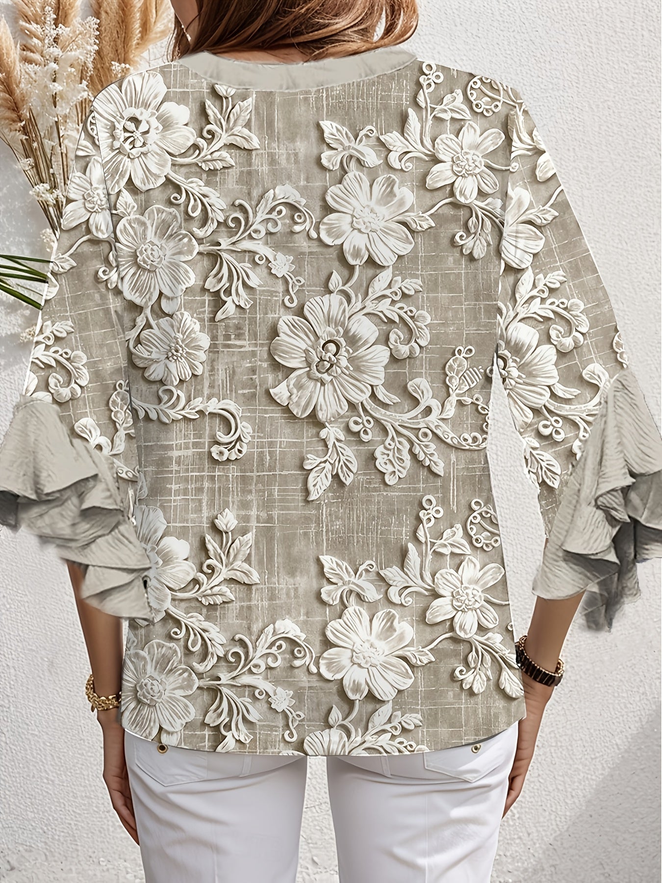 Women's Khaki Polyester Floral Printed Shirt - product view 3