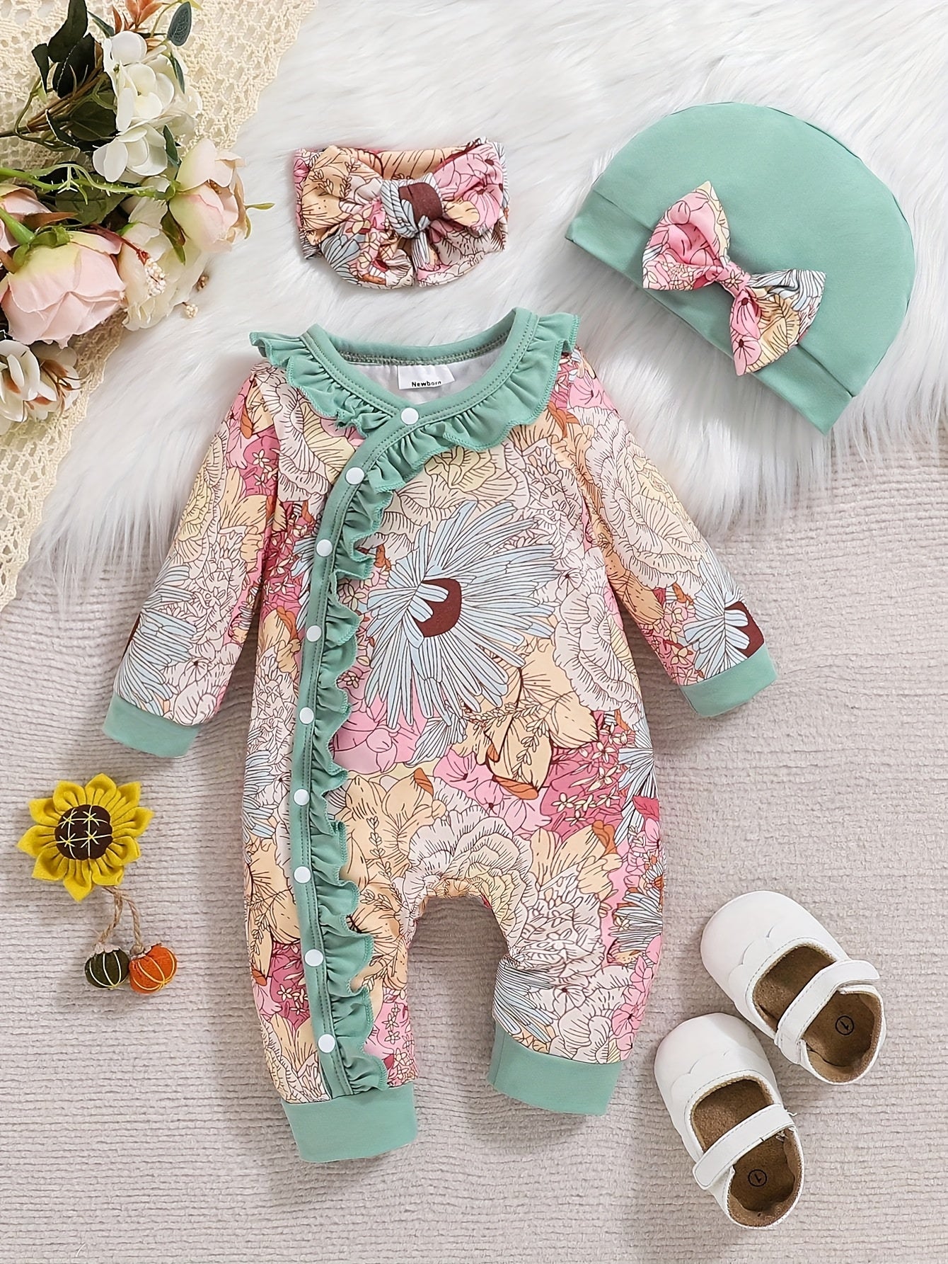 Pink Leopard Print "The Princess Has Arrived" Onesie with Matching Hat for Youngsters - Cozy Knitted Fabric, Casual Style, Regular Fit, Perfect for Fall/Winter, for Outdoor, Perfect for Outdoor