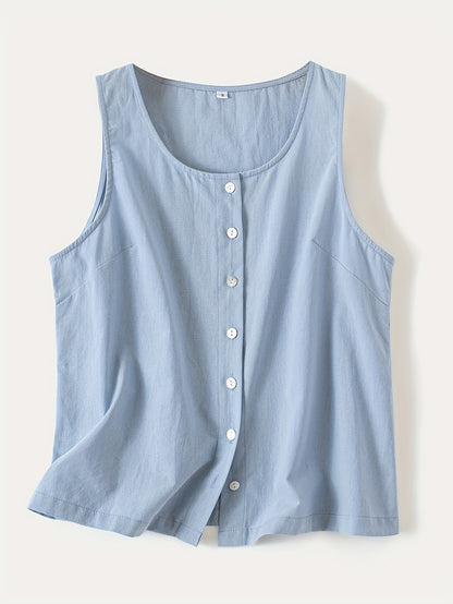 Women Solid Color Single Breasted Tank Top - Fashionable Sleeveless Design for Summer Casual Wear - Comfortable & Stylish Wardrobe Essential
