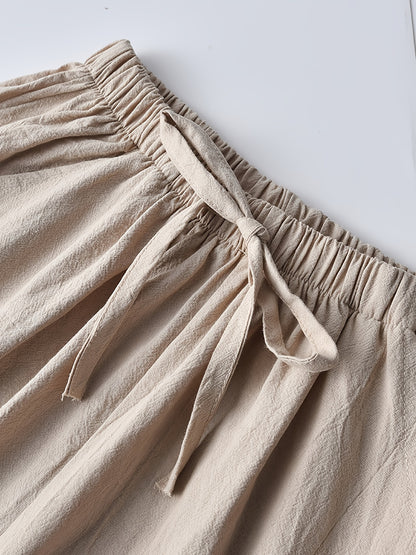 7pcs Set Summer Women's High-Waisted - Shorts-Casual, Loose-Fitting Drawstring Wide-Leg Beach Shorts with Thin Elastic Waistband and Pockets-Versatile Bottoms