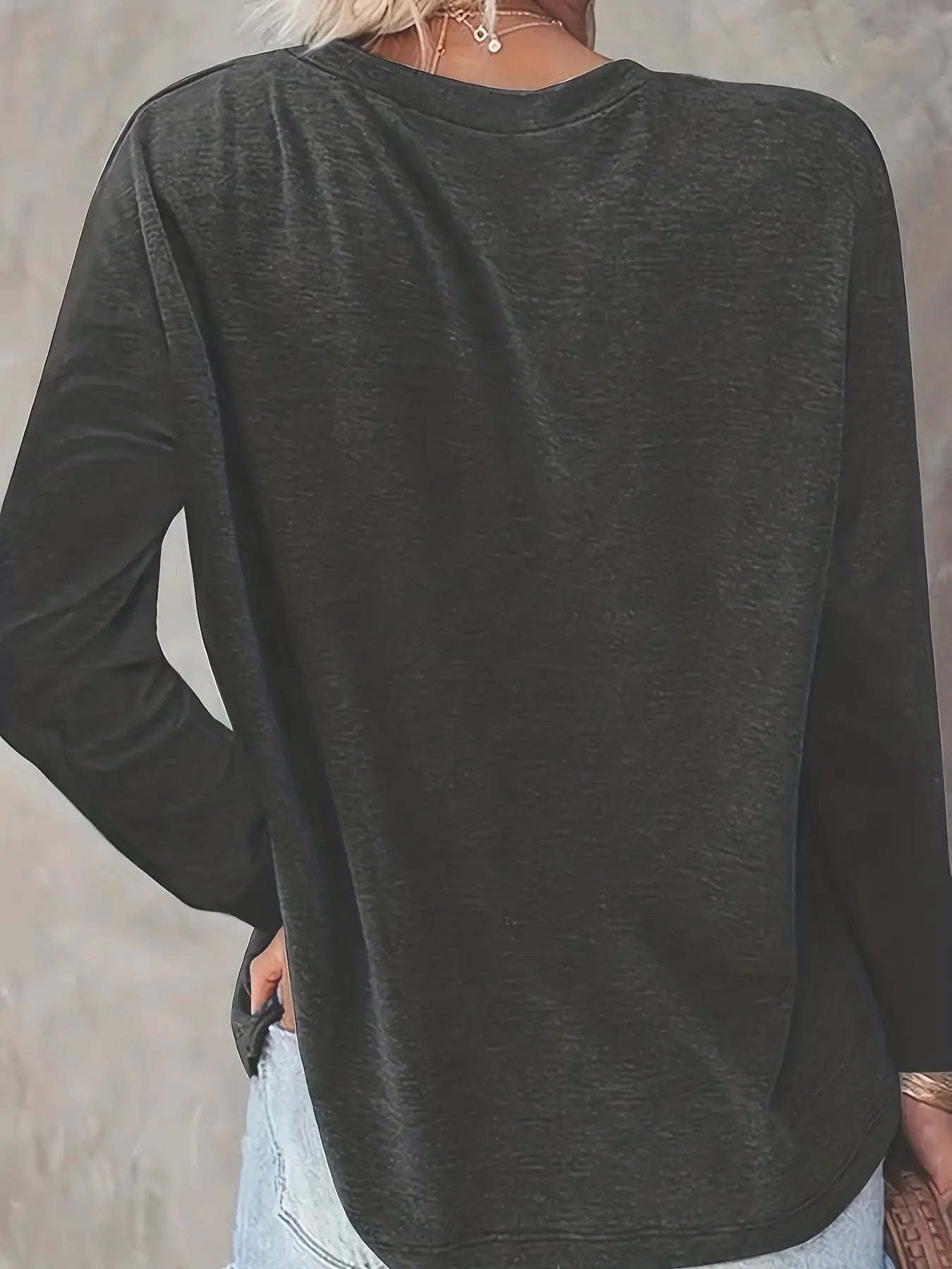 [Casual Loose Top] Cross-Border European and American Women's Fashion Round Neck Long Sleeve Casual Loose Top Base T-Shirt