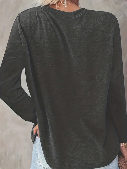 [Casual Loose Top] Cross-Border European and American Women's Fashion Round Neck Long Sleeve Casual Loose Top Base T-Shirt
