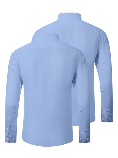 2pcs Men's Long Sleeve Dress Shirts - Elegant White, Stretchy Fabric, Business Casual, Unwrinkled, Single-Breasted with Lapel Collar, All-Season Wear, Casual Attire|Elegant Lapel Shirt|Stretchy Fabric
