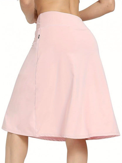 Scacto Women's Office-Ready Midi Skirt- Built-In Shorts, Hidden Drawstring, Zippered Pockets, Business Casual