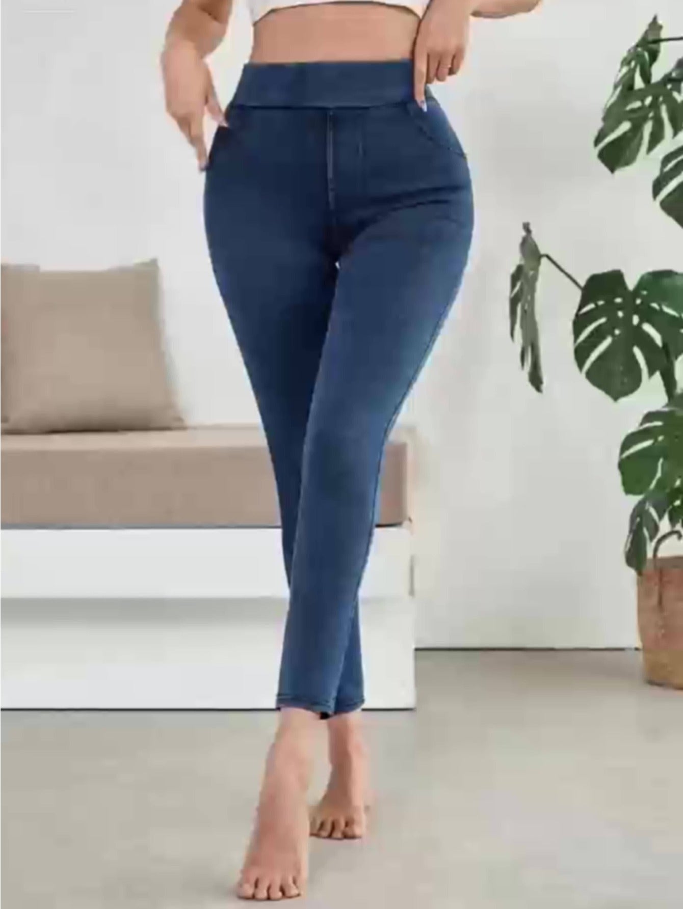 Women'S High-Waisted Soft Elastic Slim-Fitting Jeans, Basic Pencil Pants, Daily Out Yoga Pants, Easy Style, Versatile Basic Models, Machine Washable, Can Be Worn in All Seasons