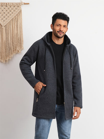 Men's Casual Hoodie, Hooded Mid Length Coat, Lined Zip Up Hoodie, Stylish Slim Fit Hoodie with Pockets, Suitable for Daily Wear, Outdoor Activities And Street