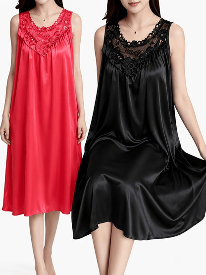 Women's Lace Nightgown - 2-Piece Sleeveless Comfort