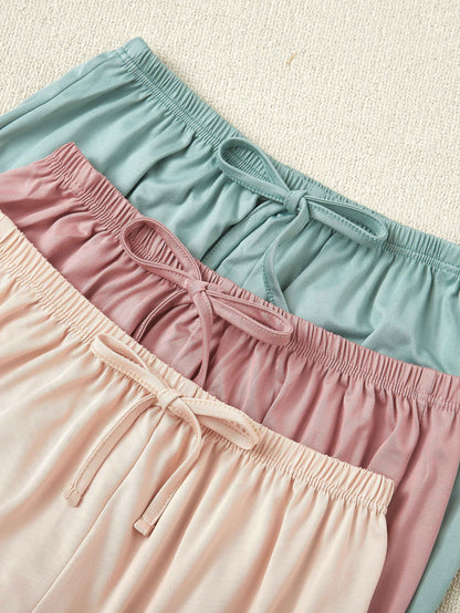 6pcs Set of New Women's Pajamas, 3pcs Set of Short-sleeved Tops and Three Long Pants, Casual Home Clothes, Solid Color Set, 3pcs Set of Pajamas