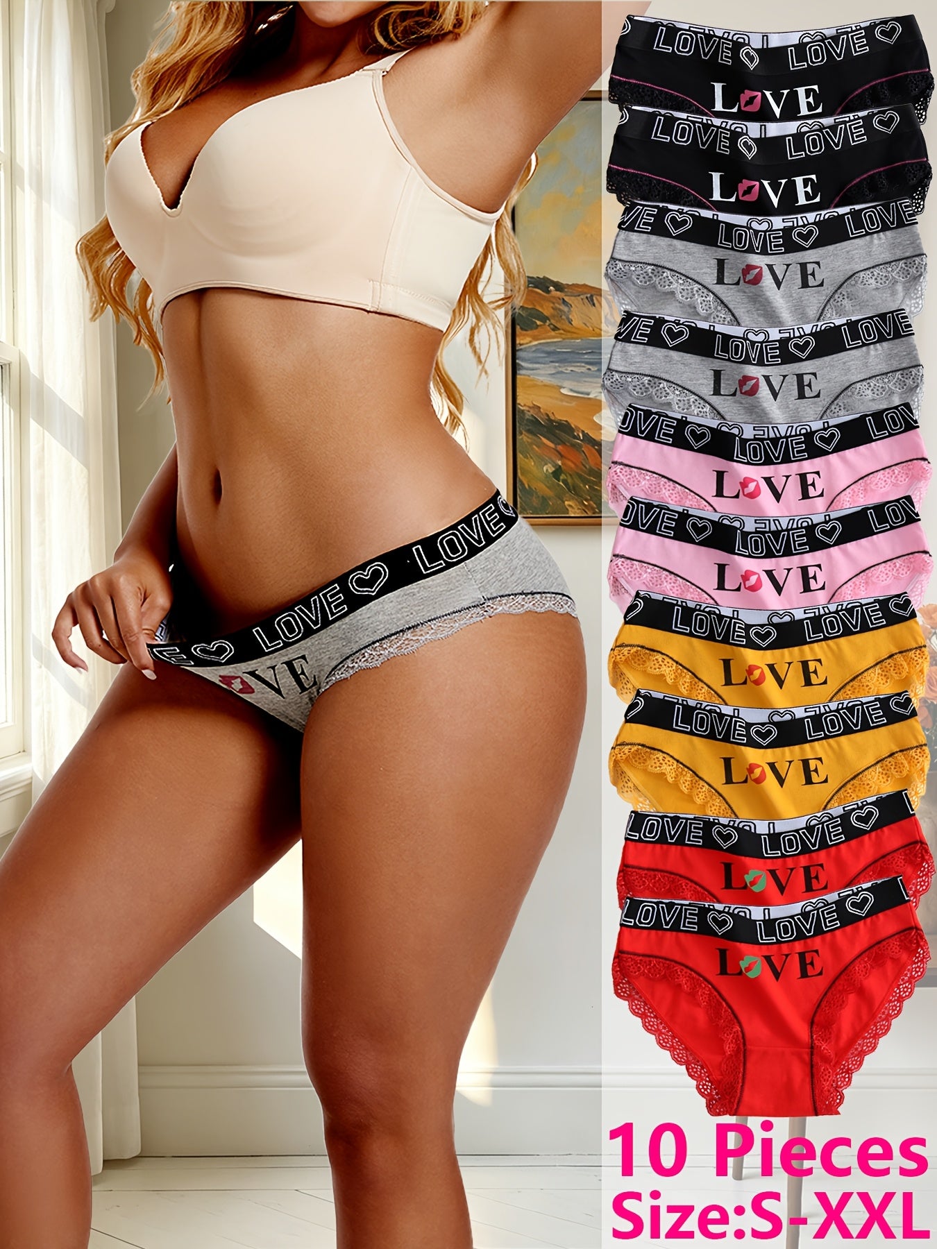 10pcs New Style Fashionable Trendy Elegant Comfortable Breathable Side Soft Fitting Snugly Elastic Skin-Friendly Yoga Fitness Sports Home-Wear Women'S Underwear