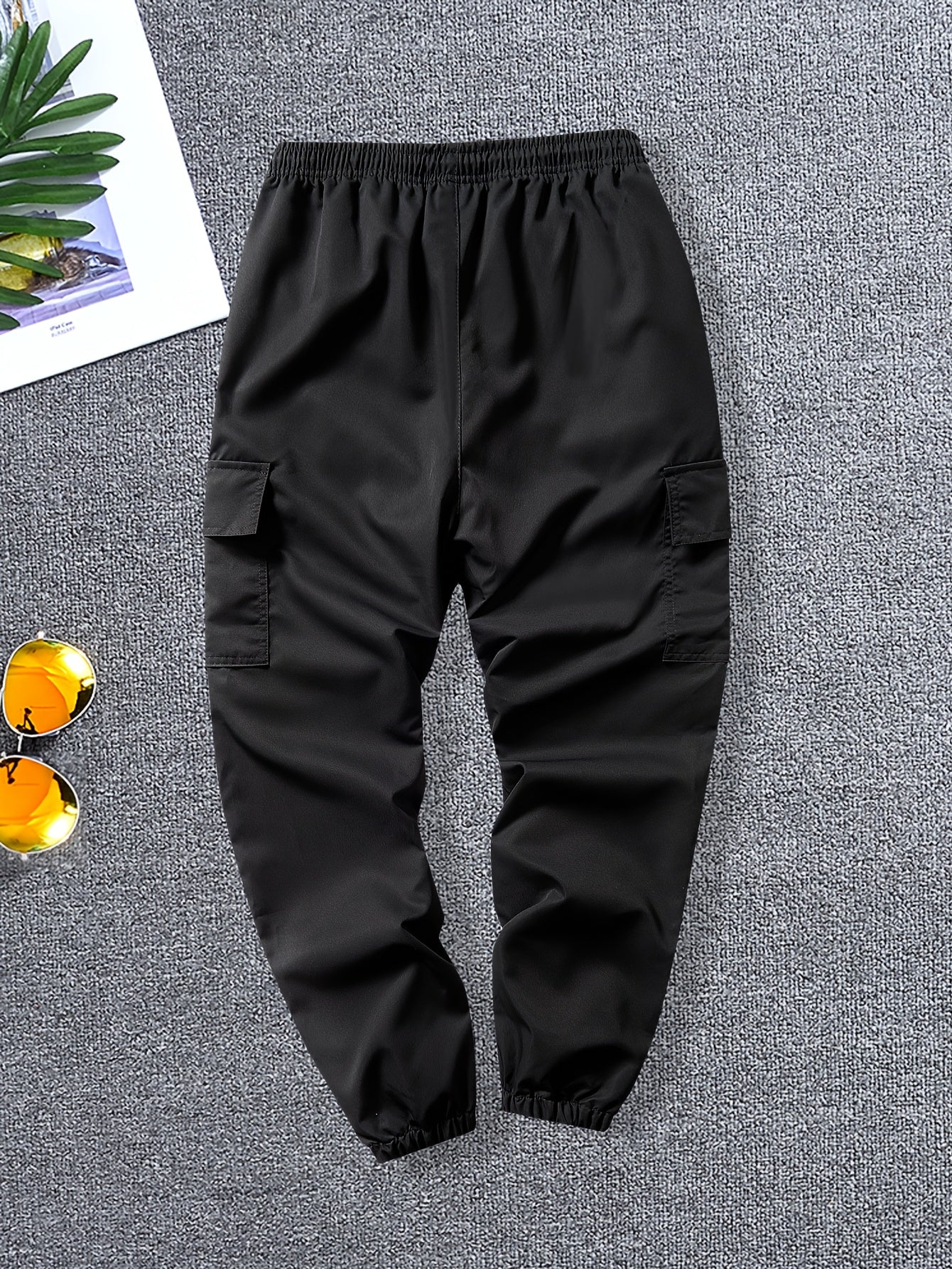 5pcs Men's Overalls, Elastic Belt Loose Work Pants, Multi-pocket Design, Machine Washable Non-elastic Fabric, Suitable for Outdoor/construction/travel, Outdoor Tooling Style, Textured Fabric