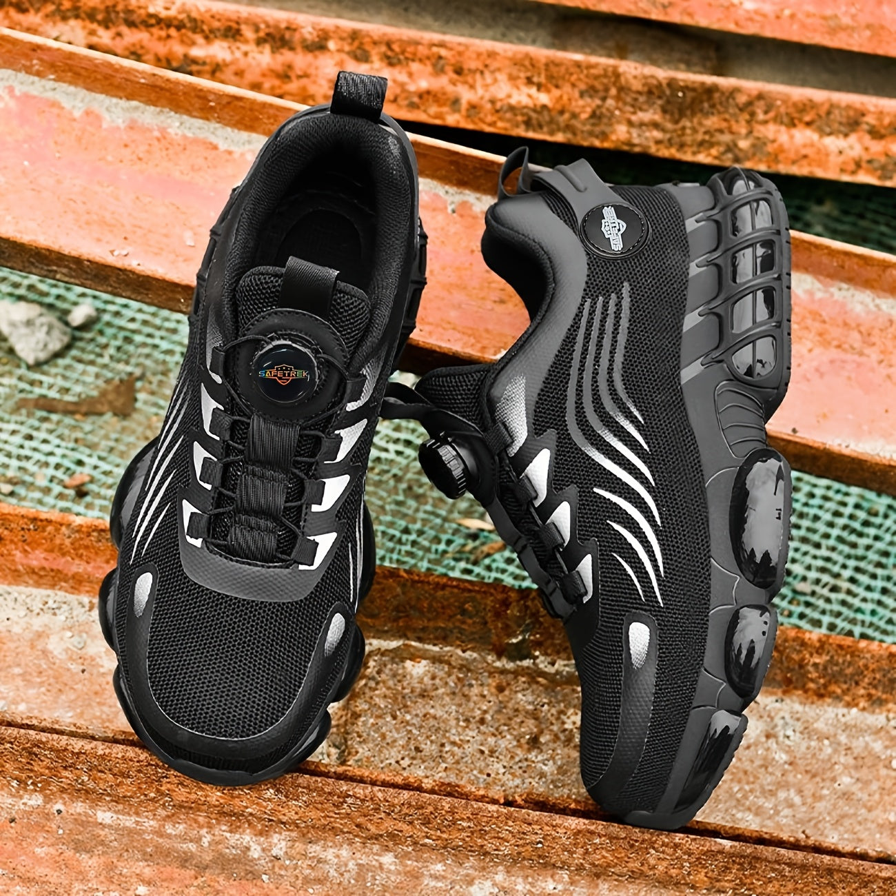 SAFETREK Men's Safety Shoes - Featuring A Rotating Buckle Design, Built-in Steel Toe Cap And Kevlar Midsole, Impact And Puncture Resistance, Wear-resistant And Non-slip Outsole, Suitable for Various Work Environments And All Seasons.