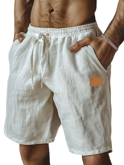 New Shorts, Drawstring Style, Elastic Waist, Solid Color, Breathable, with Pockets, Suitable for Daily Beach And Seaside Wear, Casual Shorts, Men'S Wear