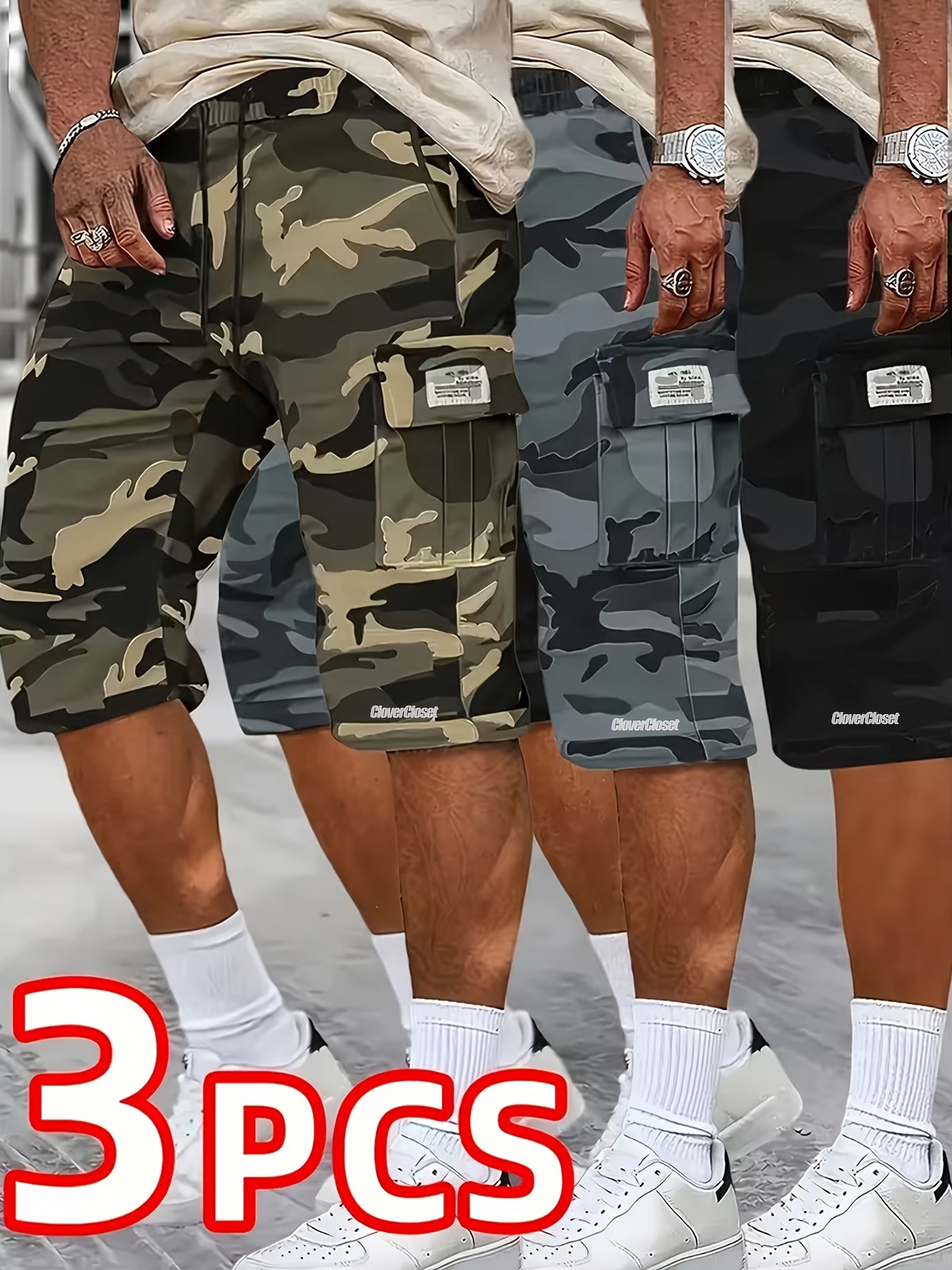 3pcs of Summer Camouflage Workwear Shorts, Fashionable Street Tactical Camouflage Casual Shorts, Loose Large Pocket Work Shorts, Can Be Used As Gifts